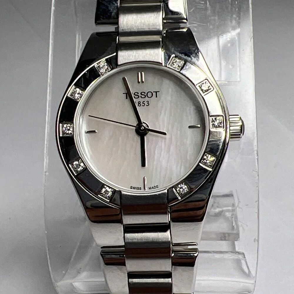 Tissot Glam Steel Watch Mother of Pearl Diamond 28mm Accents T043.010.61.111.00